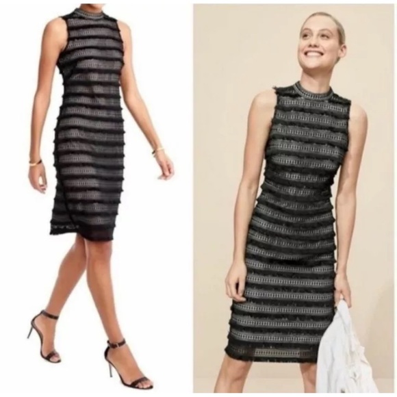 J. Crew Dresses & Skirts - J. Crew Black Embroidered Fringe Sheath Dress Summer Office Business Casual Sz 8